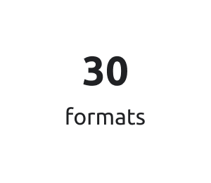 White square with text that reads "30 formats"