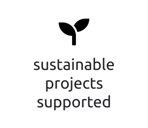 White square with text that reads "sustainable projects supported"