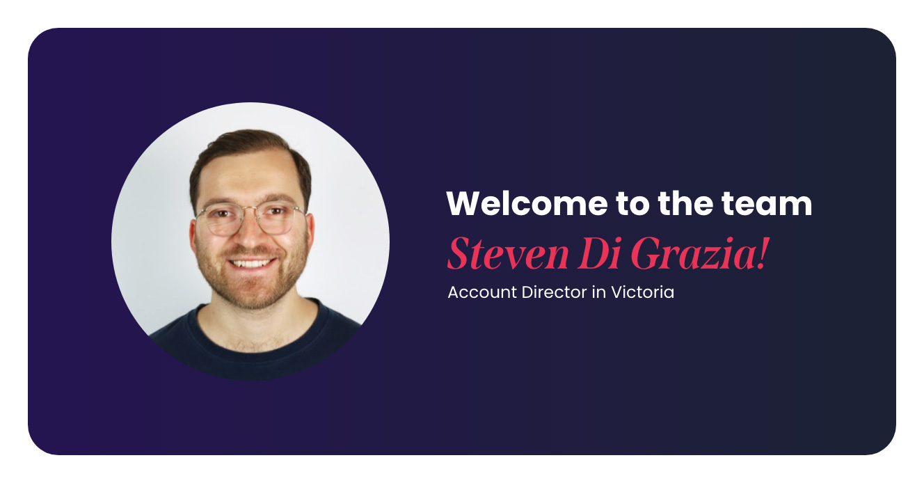 A photo of Steven Di Grazia on a dark navy background with his name and a welcome to the team