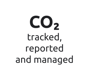 White square with text that reads "CO2 tracked, reported and managed"